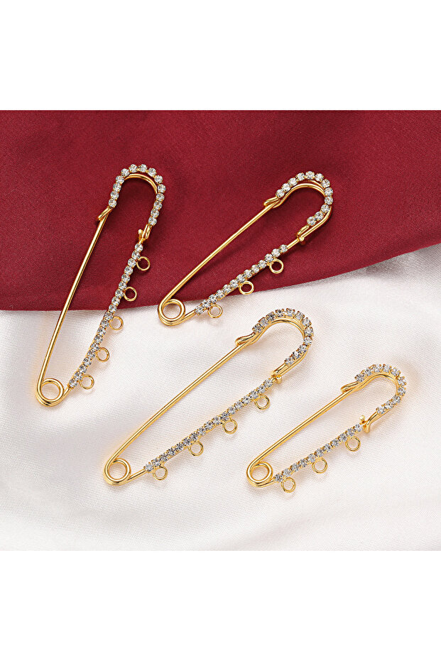 50mm With 3 Loop Gold 5pcs 50/60/70/75mm Rhinestone Brooch Safety Pins with 3/4/5 Loops for DIY Garm