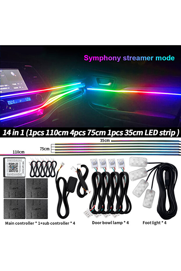 Symphony 14in1 110cm Universal 6/10/14/18/22 in 1 LED Symphony RGB Ambient Light For Car Interior 21