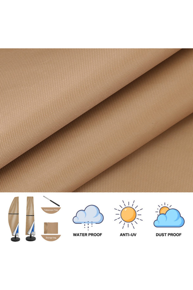240cm Straight Khaki Patio Umbrella Parasol Cover Waterproof Outdoor Banana Straight Style Fits Cant