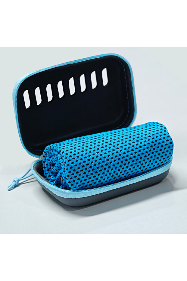 30x80cm blue Camping Cooling Towels with EVA Case, Compact & Portable Travel Ice Towel Quick Dry Tow