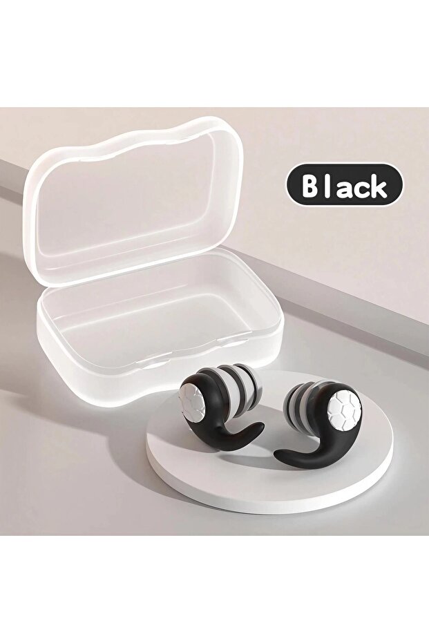 Black 1 Pair Soft Silicone Earplugs - Noise Canceling, Waterproof, Comfortable Fit, for Sleep, Swimm