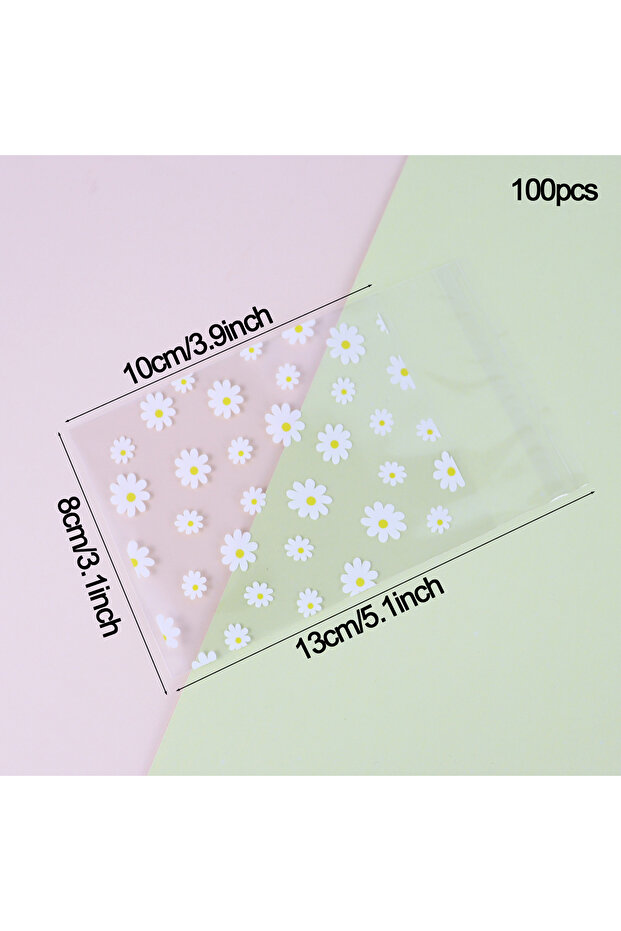 10x8cm 100pcs 50/100pcs Daisy Print Transparent Cellophane Candy Bags Polka Dot Candy Cookie Gift Pa