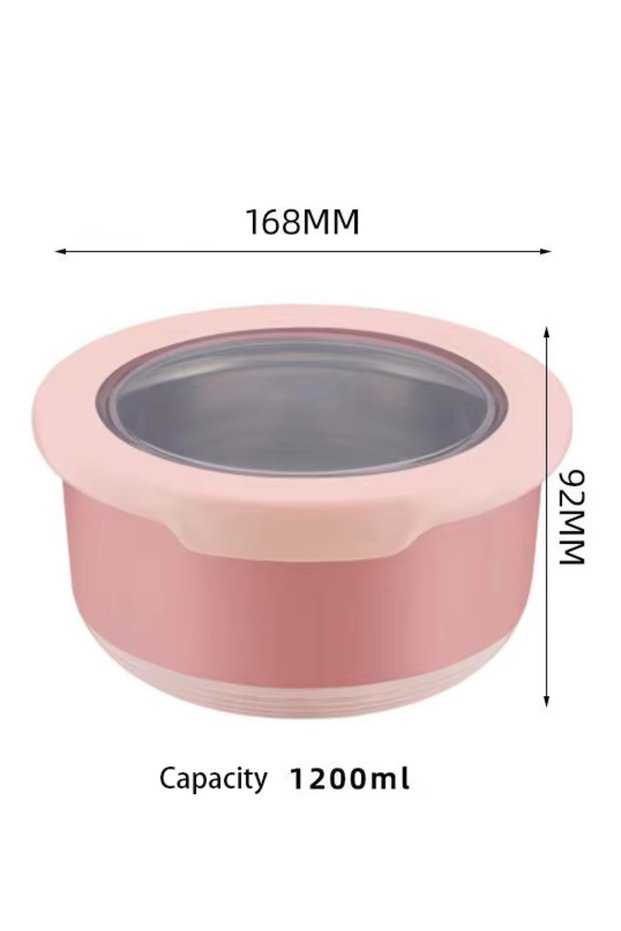 pink-1200ml Fresh-keeping Box Stainless Steel Food Sealing Bowl Anti-scalding Lunch Box with Lid Kit