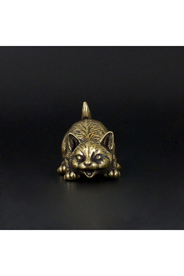 angry 1PC Brass Kitty Ornament - Office Desktop Ornament with Bored Retro Tea Pet Brass Decorative P