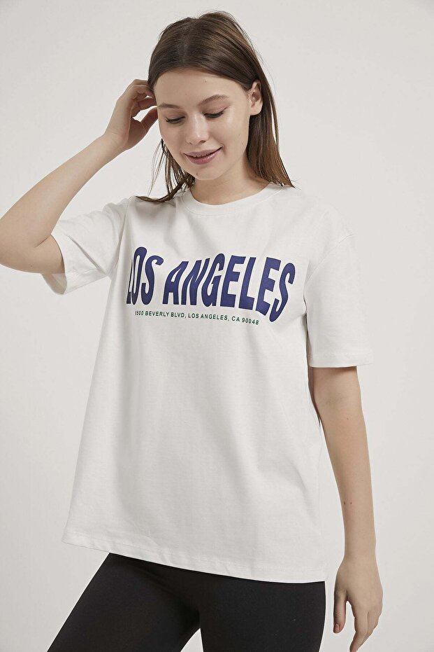 Armalife 10270 Text Printed Bis Collar Women's T-Shirt