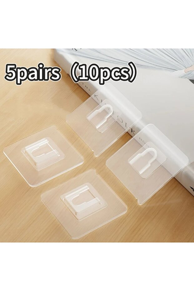 5Pairs-(10pcs) 1-100Pairs Double-Sided Self Adhesive Wall Hooks Strong Sticky Transparent Traceless