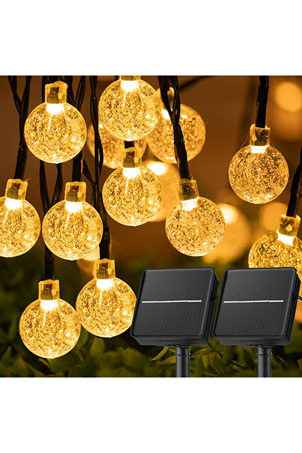 7M50LEDs 2 قطعة من مصابيح LED الشمسية البيضاء الدافئة الخارجية 60 LED أضواء كريستالية مقاومة للماء مع