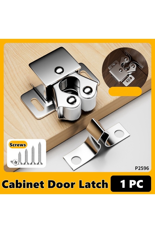 silvery 1pc Double Roller Strong Hold Cupboard Cabinet Door Catches with Screws,Cabinet Catch Door L