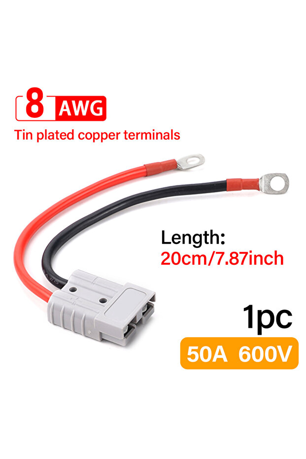 قابس HulitTop ثنائي القطب 50A 600V عالي التيار 8AWG 50A مع كابل سيليكون M8 8AWG رافعة شوكية كهربائية