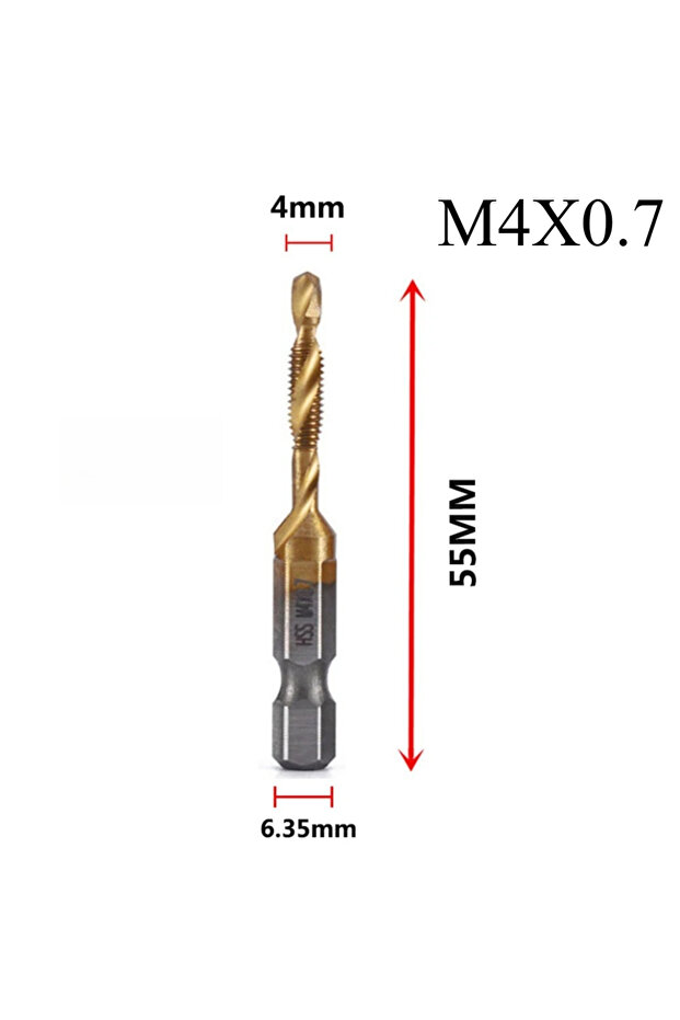مثقاب لولبي مركب متري HSS مطلي بالتيتانيوم بساق سداسية M4X0.7 لآلة اللولبة M
