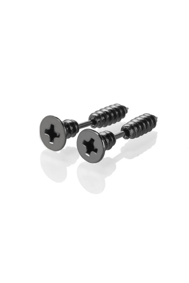 16G-1.2mm-0.05in C3-1Pair-Black 2Pcs 316L Stainless Steel Nail Screw Stud Earring for Women & Men, F