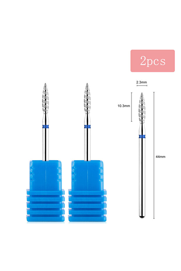 TP-243LX-025B قطعتان/مجموعة رؤوس حفر أظافر ماسية بتصميم لهب التورنادو، أدوات تقطيع وتشكيل الأظافر، رؤوس ماسية للباديكير