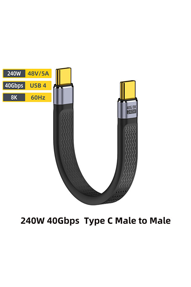 كابل شحن سريع 13 سم 002 PD 240 واط 5 أمبير من النوع C إلى USB C USB 4.0 Gen3 بسرعة 40 جيجابت في الثانية Thunderbolt 3 8K@60Hz FP