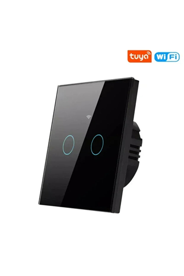 مفتاح إضاءة ذكي يعمل باللمس من نوع EU Standard Black Touch 2-Gang، متوافق مع تطبيق Tuya WiFi، مفتاح حائط ذكي للإضاءة، مناسب للمنازل الذكية في الاتحاد الأوروبي.