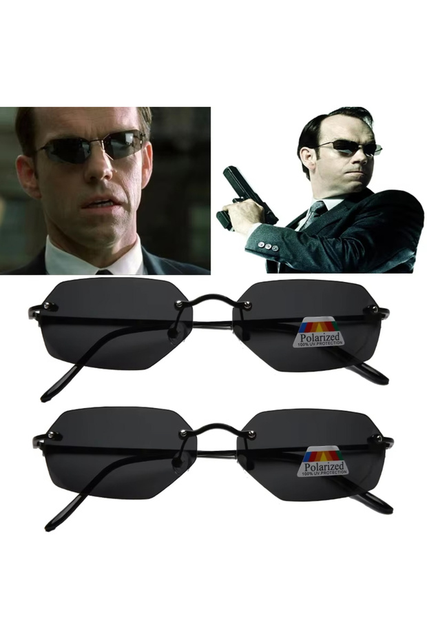 black 2pc 2pc Fashion Cool The Matrix Neo Style Polarized Sunglasses Ultralight Rimless Men Driving