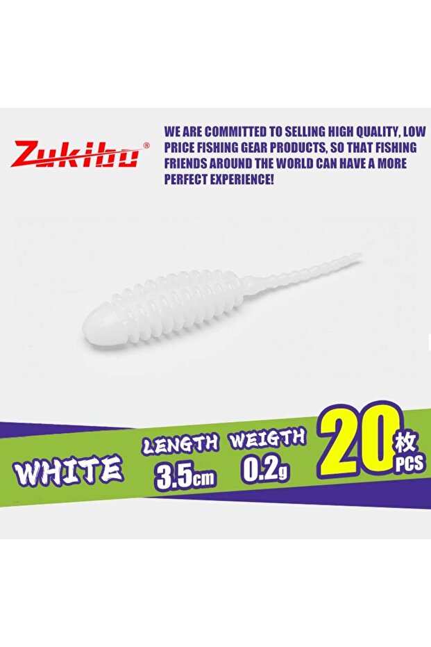 20pcs With Bag White 3.5cm 0.2g ZUKIBO New 20pcs Fishing Tiny Worm Bait Lure Tanta 35mm 46mm Silicon