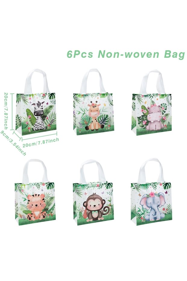 as shown 6pcs Jungle Animal Party Favor Bags Non Woven Jungle Safari Goodie Treat Bags for Kid Safar