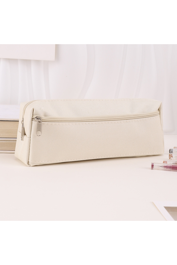 WHITE Polyester pencil case Double zipper design pencilcase estuche Large capacity storage stationer