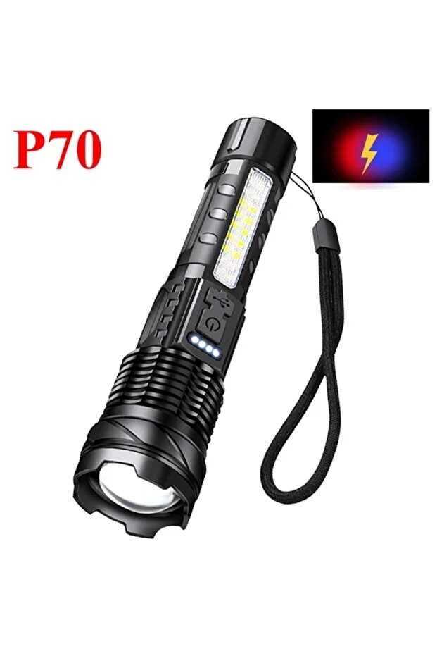 P70 High Strong Power Led Flashlights Tactical Emergency Spotlights Telescopic Zoom Built-in Battery