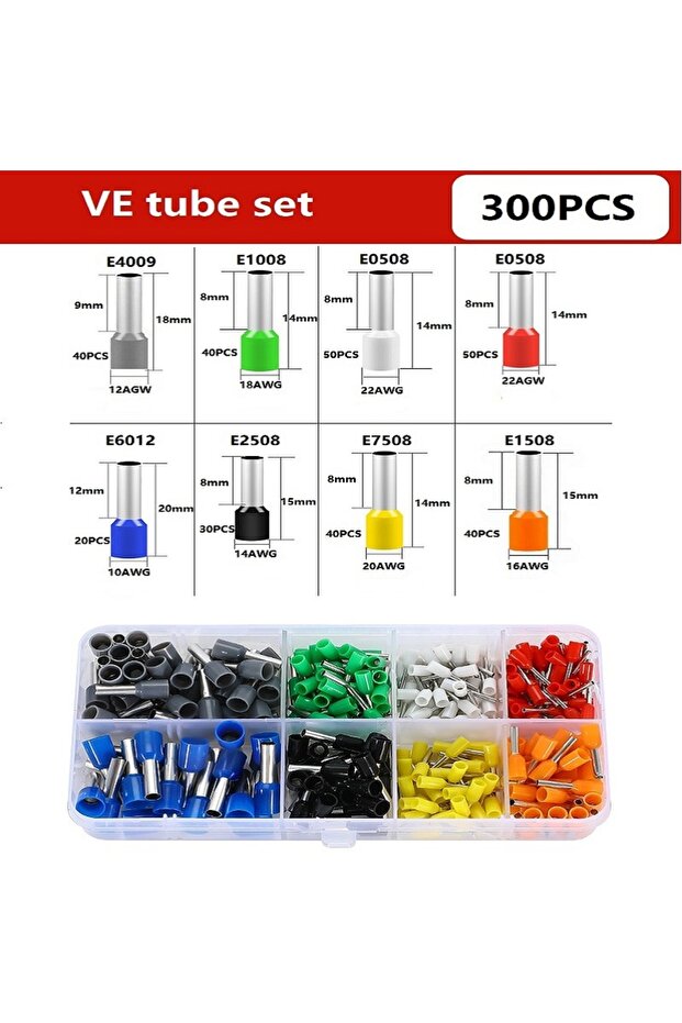 VE300PCS 200-2000 قطعة موصلات أسلاك متينة معزولة، أطراف توصيل بالضغط البارد