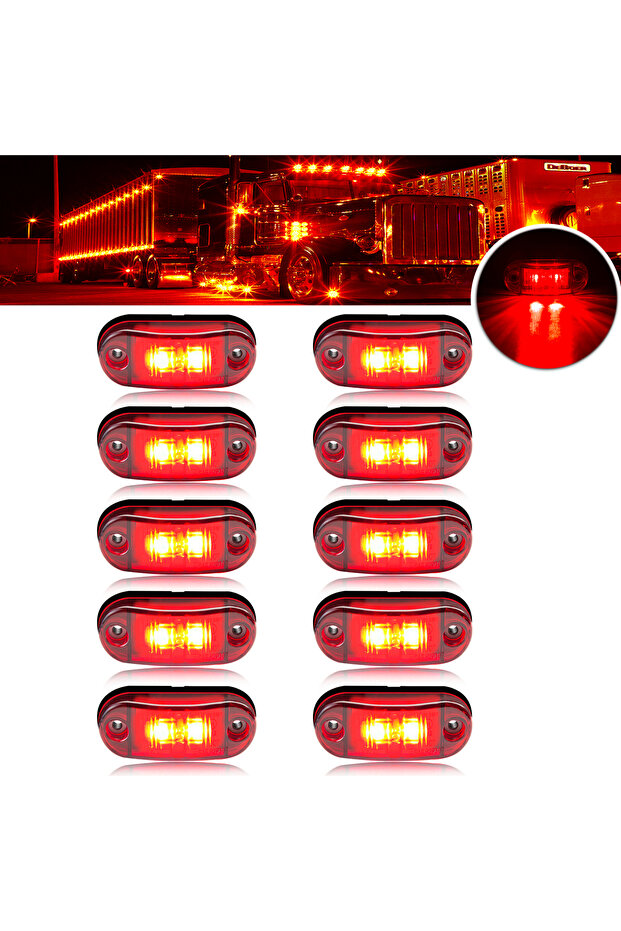 أحمر 10 قطع 2 أضواء LED بيضاوية عالمية جانبية للعلامات الضوئية للمقطورات والشاحنات والكرفانات