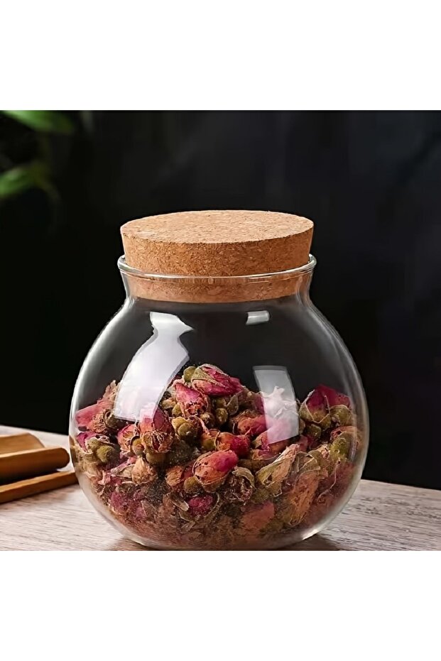 1PCS 1pc Storage Container, 500ml Round Glass Storage Jar With Sustainable Cork Lid, For Coffee,Tea,