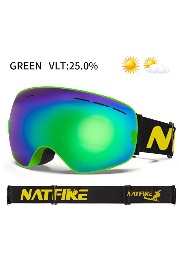 Green NATFIRE Ski Goggles Double Layers Anti-fog UV400 Snowboard Snow Goggles Snowmobile Glasses Eye