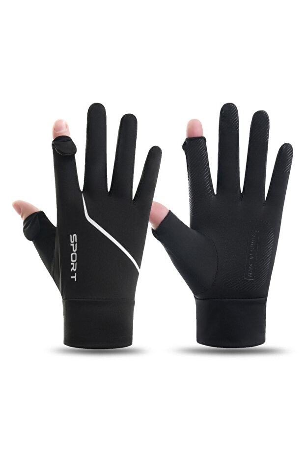 One Size WHITE UV Sun Protection Ice Silk Gloves Full Finger Touchscreen Non Slip Gloves Breathable