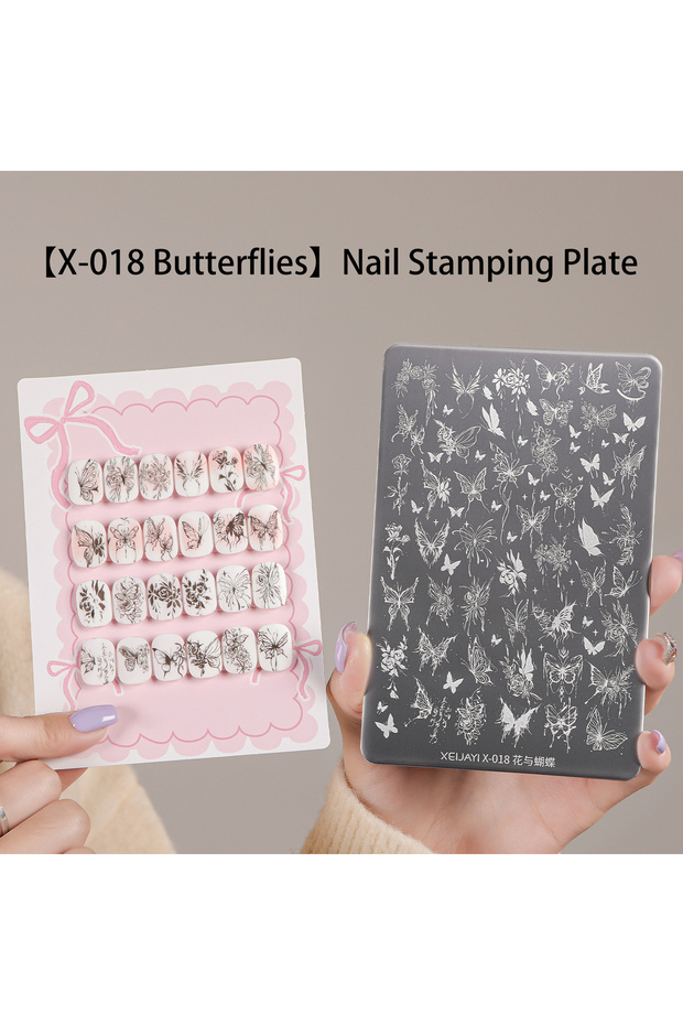 gangban-X018 1pc Nail Stamping Plate 30 Patterns, Plaid Geometric Nail Art Stencil, Metal Stamping P
