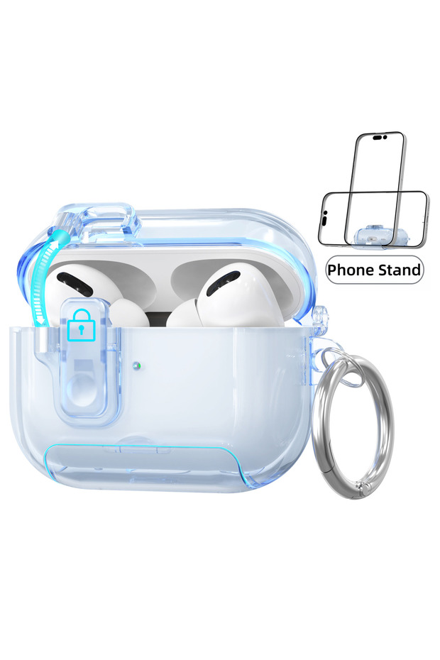 for AirPods Pro 3 Clear Blue for AirPods Pro 3 Case 2025 with Phone Stand&Cleaner Kit Protective Cov
