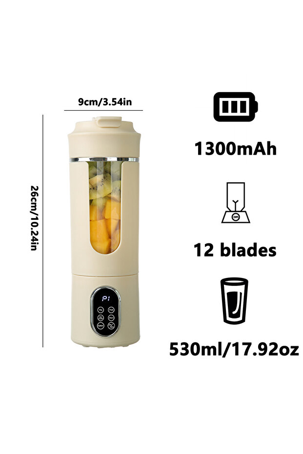 Beige 7.4V New 530ml Portable Juicer Wireless USB Charging Mini Juicer Crushed Ice Electric Juicing