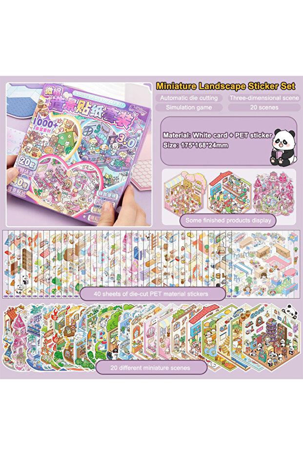 A3 New Cartoon Landscape Sticker Book Wholesale 3D DIY Pocket Cabin Scene Stickers Gift for Kid Chil