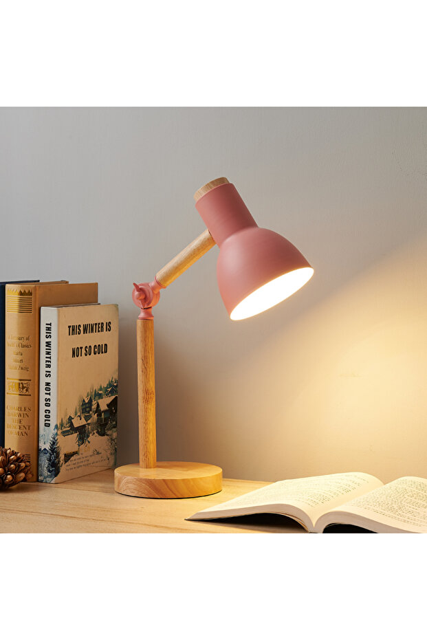 EU plug NO bulb PINK Creative Nordic Table Lamp Wooden Art LED Turn Head Simple Bedside Desk Light/E