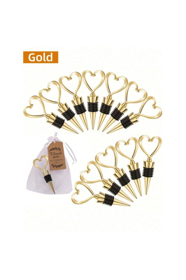 gold 12 pcs set 12pcs Plastic Wine Bottle Stopper Wedding Bridal Favor For Guests Heart Wine Stopper