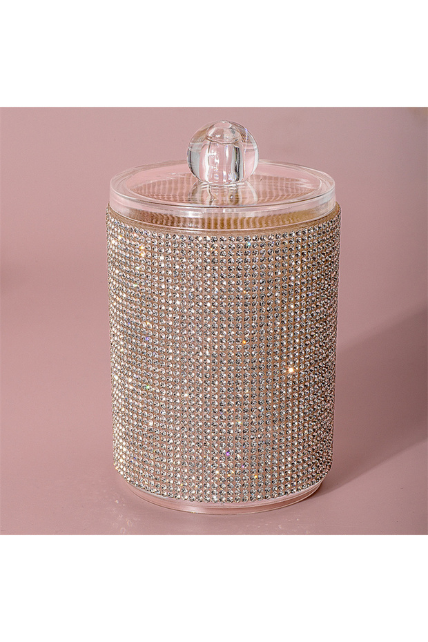 White Luxury Diamond Cotton Swab Storage Box Portable Cotton Swabs Storage Case Desktop Lipstick Eye