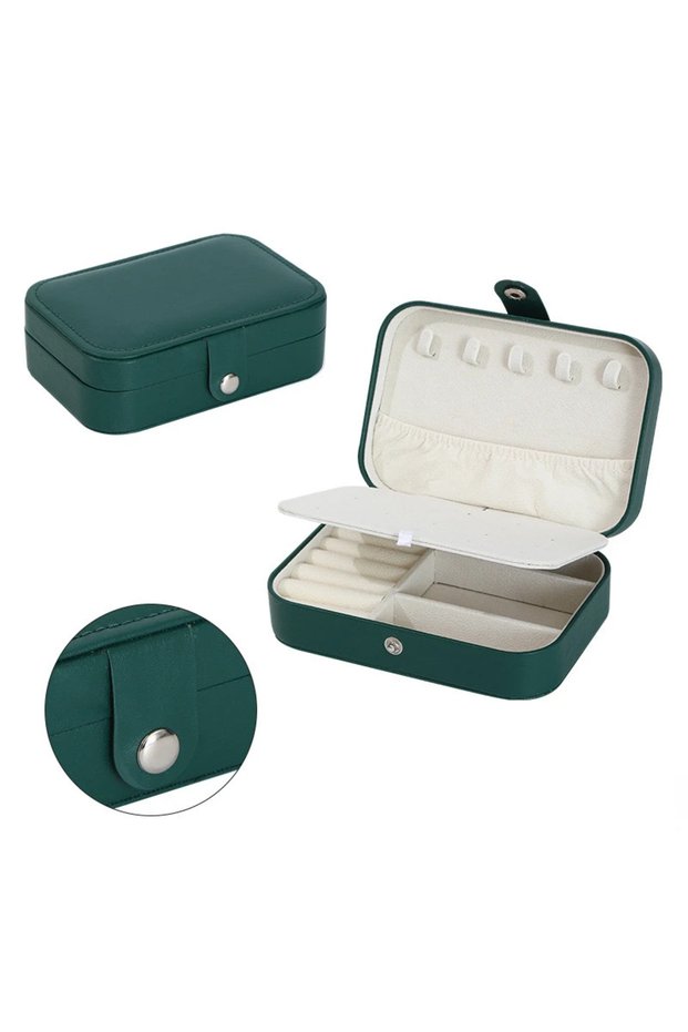 blackish green 2024 Portable Jewelry Box Jewelry Organizer Display Travel Jewelry Case Boxes Button