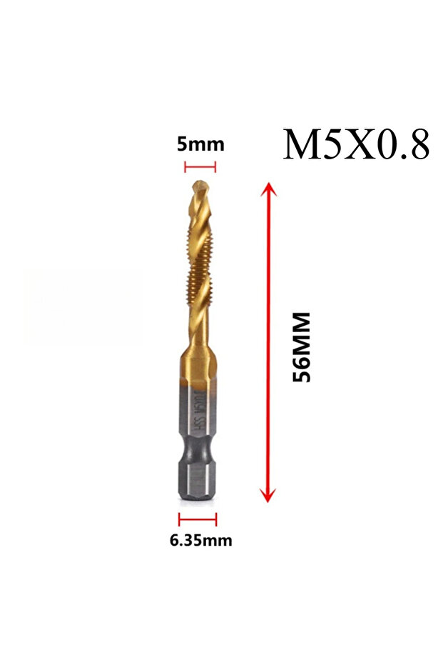مثقاب لولبي مركب متري HSS مطلي بالتيتانيوم بساق سداسية M5X0.8 لآلة اللولبة M