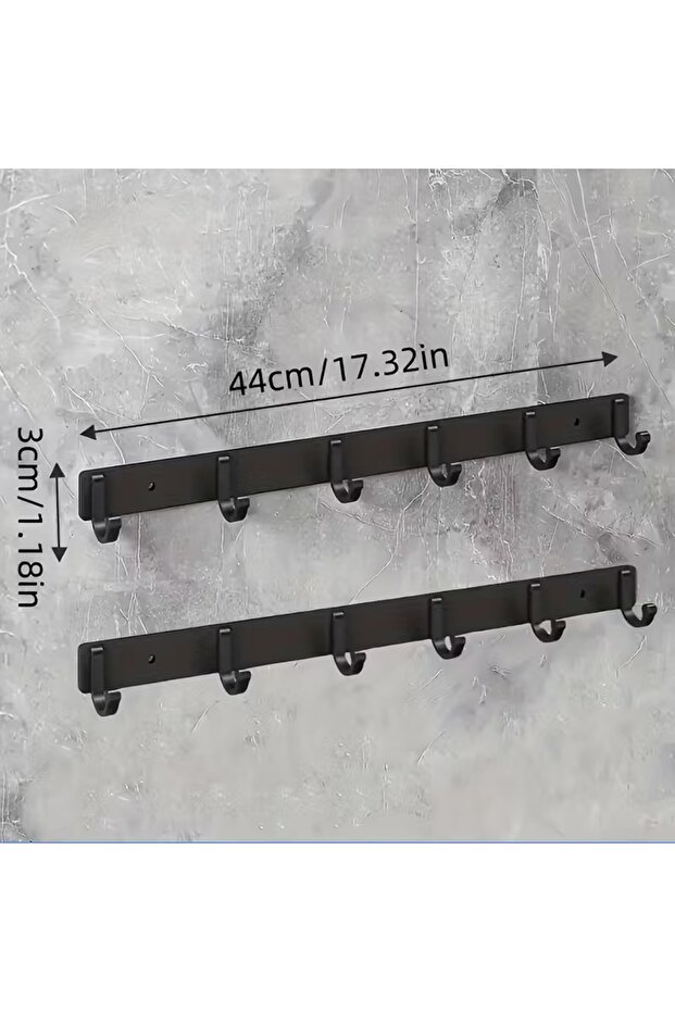 2 قطعة من 6 خطافات، 1 قطعة من حامل المناشف المثبت على الحائط من الألومنيوم، مناسب للملابس C