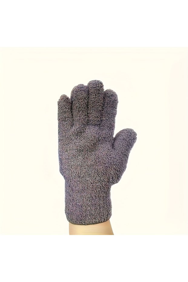 GRAY Microfiber Dusting Gloves Coral Fleece Fabric Elastic & Breathable Easy To Clean Dust From Car