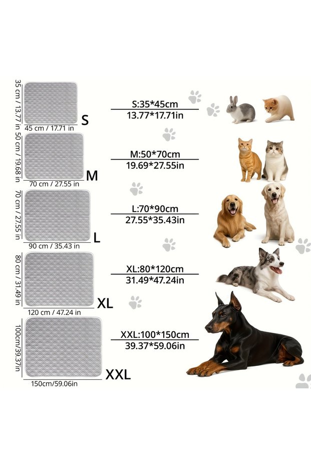 L-70cmx90cm Grey New Dog Cooling Mat Summer Washable Portable Pet Coolings Pad for Dogs Cat Ice Silk