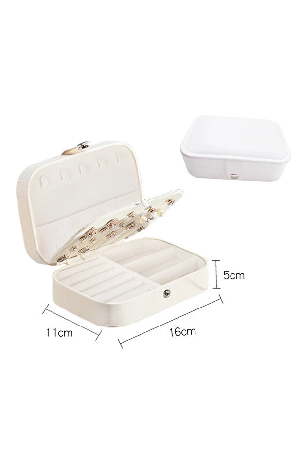 WHITE 2024 Portable Jewelry Box Jewelry Organizer Display Travel Jewelry Case Boxes Button Leather S