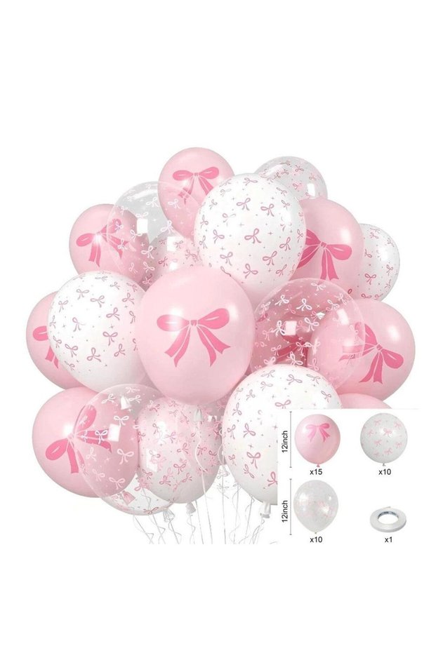 12INCH 35PCS 60-30pcs Bow Theme Latex Balloon 12 Inches White Pink Bowknot Print Balloons for Girls