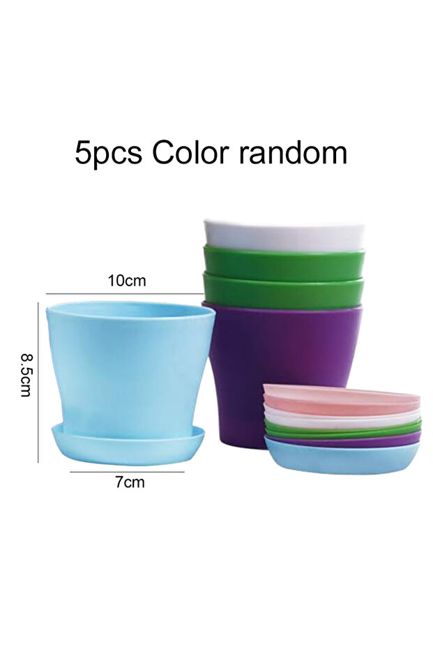 5pcs mix 5pcs Mini Flower Pot with Tray Thickened Resin Plastic Ventilation Balcony Desktop Decorati