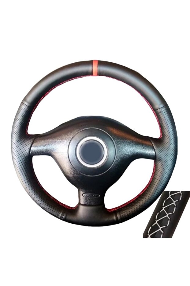 White Thread Non-Slip Black Leather Car Steering Wheel Cover Braid For Volkswagen VW Golf 4 Passat B