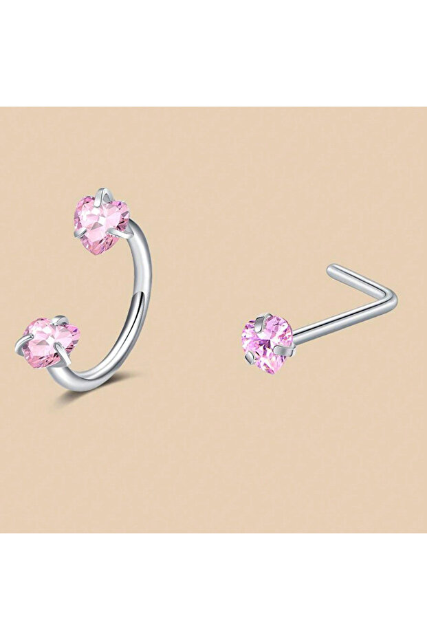 Geometric Face 18G 1.0mm Nose Rings & Studs 2pcs-5 6/2pcs Horseshoe Nose Rings With L-Shape Nose Stu