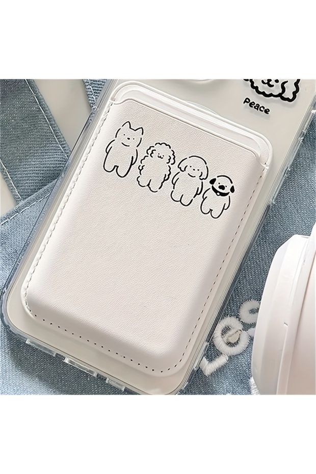 Four Puppies 1pc Cute Dog Design Artificial Leather Magnetic Wallet Card Holder for iPhone 17 16 15