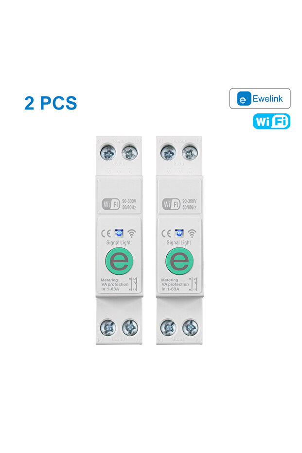 قطعتان من قاطع الدائرة الذكي Ewelink 1P+N 16A WIFI مع مؤقت وعداد طاقة بالكيلوواط ساعة ومقياس الجهد 63 أمبير