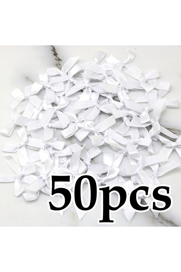 4cm WHITE (50 Pcs) 4*4cm Colourful Ribbon Bows Small Size Polyester Satin Ribbon Bow Flower DIY Craf