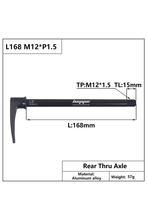 L168 M12x1.5 TL15 HEPPE MTB Road Bike Thru Axle 12x142 12x148 Quick Release 12x100 12x110 Front Fork