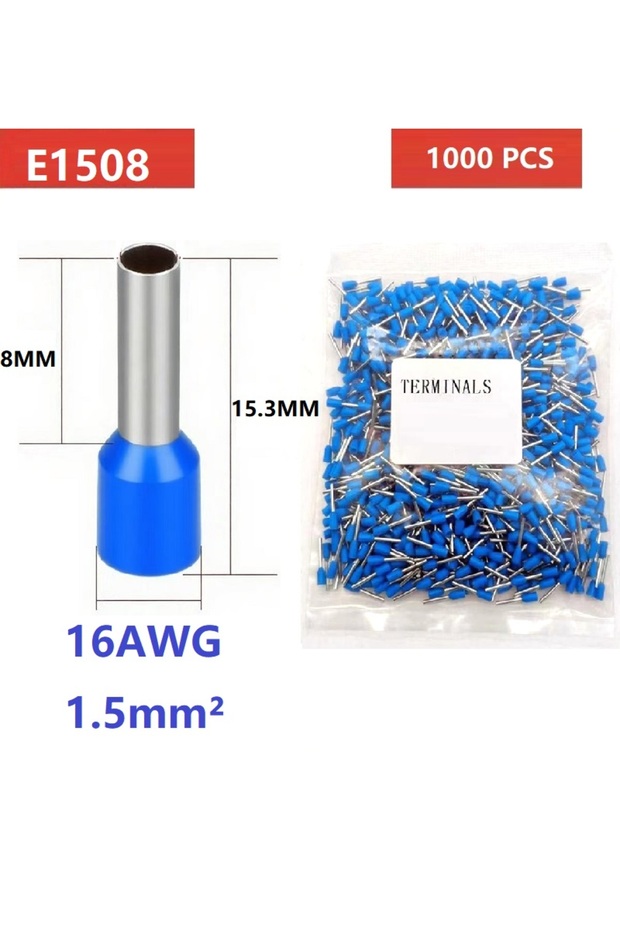 blue-E1508 packaged Tubular Crimp Terminals Electrical Wire Cable Ferrules Connectors E0508 E7508 E1
